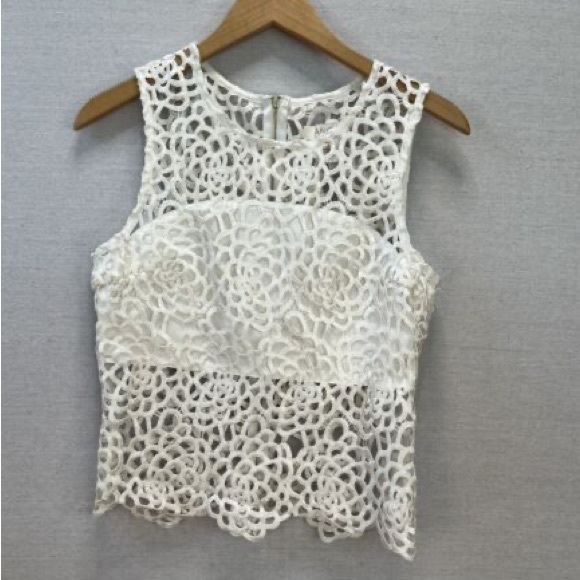 Angel Women's Beige Crotchet Zipper Back Sleeveless Crop Top Size M - Picture 8 of 8